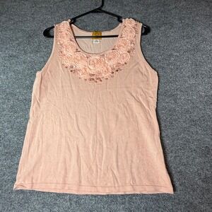 Ruby Rd Petite‎ Peach Rosette Sequin Tank Top Shell PXL Sleeveless Knit Sweater